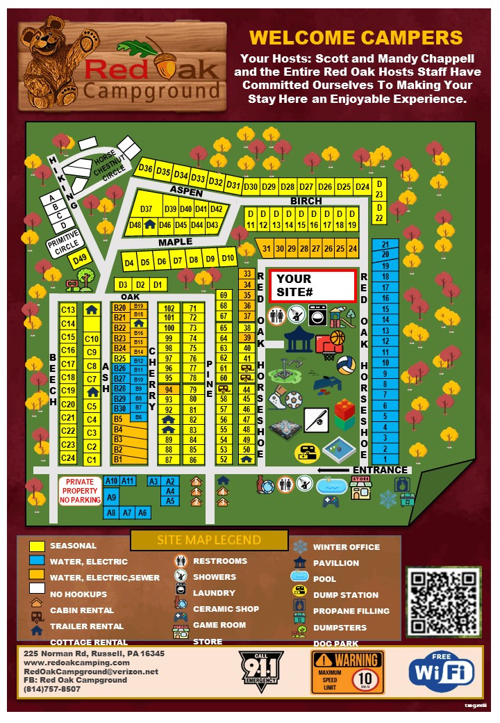 Red Oak Campground Site Map